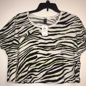 Zebra Print Crop-Top with Neon Green accents
